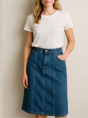 Eddie Bauer Vintage Blue Denim Jean Midi Skirt Size 10